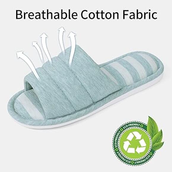 Shevalues Women Size 8.5 Bue White Striped Open Toe Slide On House Slipper Shoes - Picture 2 of 7